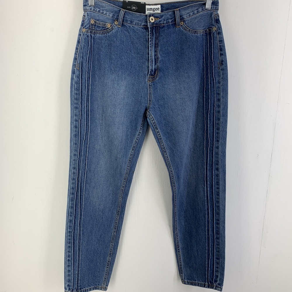 Umgee Womens 31‎ Mom Jeans Pintuck Pleating High Rise Relaxed Straight Retro NEW